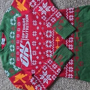 Optimum Nutrition "Ugly" Red and Green Men's Sweater S